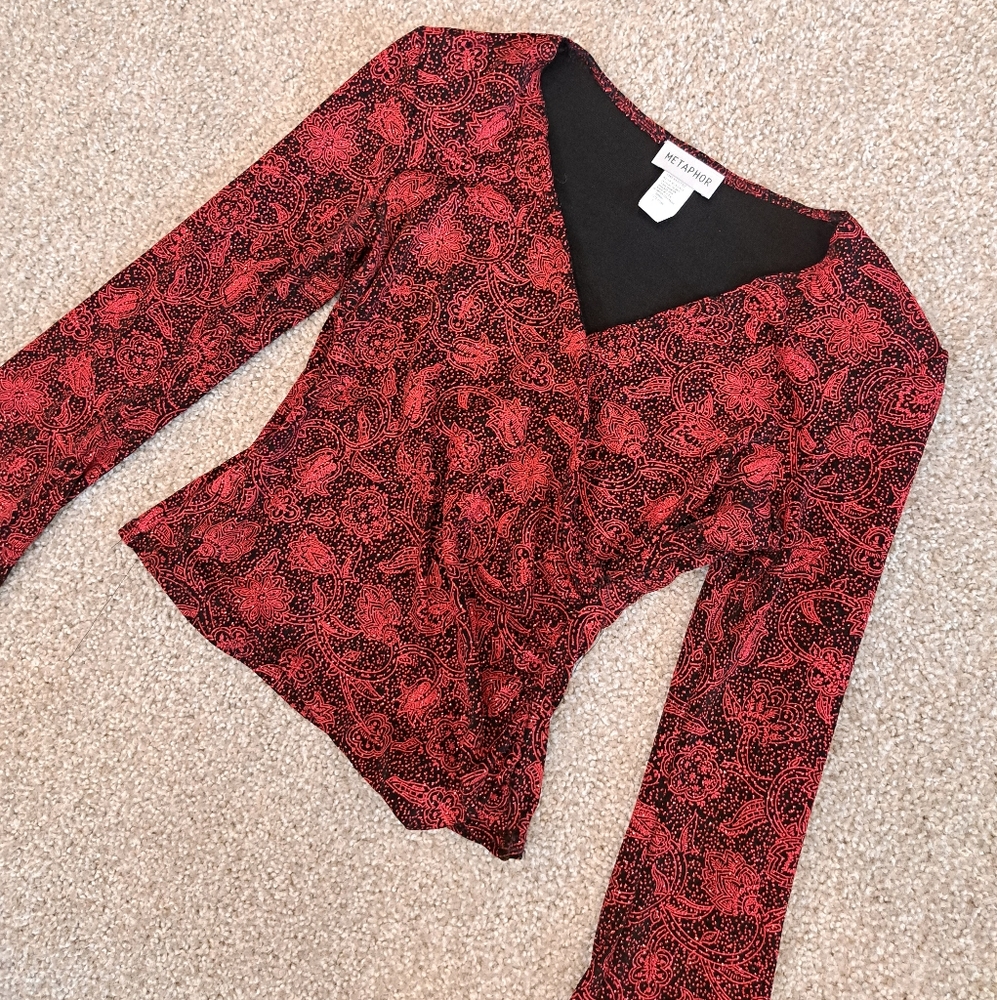 Metaphor 90s vintage small red and black glitter top